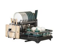 TentHome Scolapiatti da Appoggio per Lavello Acciaio Nero Scola Piatti Lavandino con Porta Posate da Cucina, Sgocciolatoio Portapiatti, Rack di Archiviazione del Lavandino Multifunzione 2 Livelli