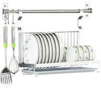 TentHome Scolapiatti da Muro Pieghevole Acciaio Inox con Raccogli Gocce scolapiatti Barra Appendi Tutto Cucina Scola Piatti da Appendere Salva Spazio Piattaia da Parete Porta Piatti