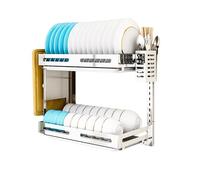 TentHome Scolapiatti Pensile Acciaio Inox 304 Regolabili con Vassoio Salvaspazio, Scola Piatt da Parete, Porta Piatti da Muro, Piattaia da Appendere Grande Capacità per Cucina 2 Livelli