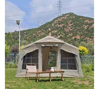 TentHome Tenda Campeggio Gonfiabile 4-6 Posti Famiglia Facile da Montare, Tenda Grande Glamping Luxury 4 Stagioni con Stufa, Impermeabile, Portatile, Alta 220cm, Due Stanze (Verde chiaro)
