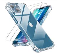 Tentoki 3 en 1 Verre Trempé et Coque pour iPhone 13, [Coussin d'air Intégré] Anti-Jaunissement Souple TPU Bumper Coque Protection pour iPhone 13, Transparente