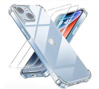 Tentoki 3 en 1 Verre Trempé et Coque pour iPhone 14, [Coussin d'air Intégré] Anti-Jaunissement Souple TPU Bumper Coque Protection pour iPhone 14,Transparente