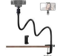 Tentucro Supporto per webcam da tavolo, regolabile, a collo d'oca, supporto per fotocamera, per cellulari, Logitech Webcam C922 C930e C920S C920 C615, ecc. (filettatura da 1/4", morsetto da 5,5 cm)