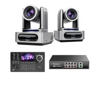 Tenveo Bundle/Kit Telecamera PTZ e Controller 2 Telecamere NDI PTZ 1080P con Tracking AI 30X Zoom, SDI/HDMI/USB3.0/LAN(PoE), Controller Joystick Schermo da 5” e Switch PoE per Live Streaming
