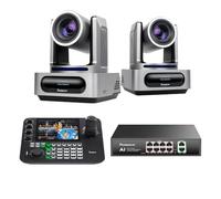 Tenveo Bundle/Kit Telecamera PTZ e Controller 2 Telecamere NDI PTZ 1080P con Tracking AI 30X Zoom, SDI/HDMI/USB3.0/LAN(PoE), Controller Schermo Quadruplo da 7” e Switch PoE per Live Streaming