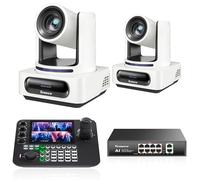 Tenveo Bundle/Kit Telecamera PTZ e Controller 2 Telecamere NDI PTZ 4K con Auto-Tracking AI 20X Zoom, SDI/HDMI/USB3.0/LAN(PoE), Controller Schermo Quadruplo da 7” e Switch PoE per Live Streaming