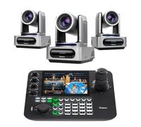 Tenveo Bundle/Kit Telecamera PTZ e Controller 3 Telecamere NDI PTZ 1080P con Auto-Tracking AI 30X Zoom, SDI/HDMI/USB3.0/LAN(PoE) e Controller Schermo Quadruplo da 7” per Live Streaming