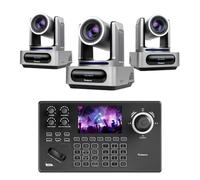 Tenveo Bundle/Kit Telecamera PTZ e Controller 3 Telecamere NDI PTZ 1080P con Auto-Tracking AI 30X Zoom, SDI/HDMI/USB3.0/LAN(PoE) e Controller Joystick Schermo da 5” per Live Streaming