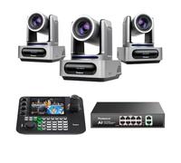 Tenveo Bundle/Kit Telecamera PTZ e Controller 3 Telecamere NDI PTZ 1080P con Tracking AI 30X Zoom, SDI/HDMI/USB3.0/LAN(PoE), Controller Schermo Quadruplo da 7” e Switch PoE per Live Streaming