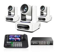 Tenveo Bundle/Kit Telecamera PTZ e Controller 3 Telecamere NDI PTZ 4K con Auto-Tracking AI 20X Zoom, SDI/HDMI/USB3.0/LAN(PoE), Controller Schermo Quadruplo da 7” e Switch PoE per Live Streaming