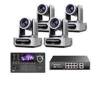Tenveo Bundle/Kit Telecamera PTZ e Controller 4 Telecamere NDI PTZ 1080P con Tracking AI 30X Zoom, SDI/HDMI/USB3.0/LAN(PoE), Controller Joystick Schermo da 5” e Switch PoE per Live Streaming