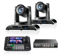 Tenveo Kit Telecamera PTZ e Controller - 2 Telecamere NDI 4K con Zoom Ottico 20X e AI Tracking (LAN/HDMI/USB3.0), Controller Joystick NDI con Schermo Quadruplo da 7" e Switch di Rete PoE Gigabit