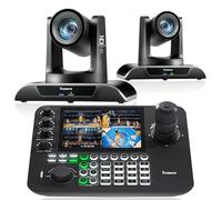 Tenveo Kit Telecamera PTZ e Controller - 2 Telecamere NDI con Auto-Tracking AI 20X, HDMI/USB3.0/LAN(PoE) e 1 Controller Joystick NDI con Quad-Screen da 7 Pollici per Live Streaming, Chiese ed Eventi