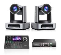 Tenveo Kit Telecamera PTZ e Controller - 2 Telecamere NDI PTZ 4K 60FPS, Auto-Tracking AI3.0, Zoom 30X, SDI/HDMI/USB3.0/LAN(PoE), Controller Joystick PTZ Screen da 5” e Switch PoE per Live Streaming