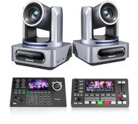 Tenveo Kit Telecamera PTZ e Controller - 2 Telecamere NDI PTZ 4K con Auto-Tracking AI 20X, SDI/HDMI/USB3.0/LAN(PoE) e Controller Joystick NDI con Screen da 5” e Mixer Video