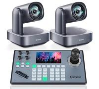 Tenveo Kit Telecamera PTZ e Controller - 2 Telecamere PTZ 4K con Auto-Tracking AI 12X, HDMI/USB3.0/LAN(PoE) e 1 Controller Joystick PTZ NDI con Screen da 5 Pollici per Live Streaming