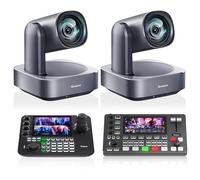 Tenveo Kit Telecamera PTZ e Controller - 2 Telecamere PTZ 4K con Auto-Tracking AI 12X, HDMI/USB3.0/LAN(PoE) e Controller Joystick NDI con Quad-Screen da 7 Pollici + Mixer Video PC500