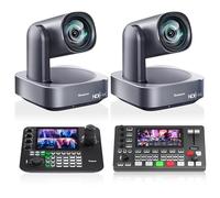 Tenveo Kit Telecamera PTZ e Controller - 2 Telecamere PTZ NDI 4K con Auto-Tracking AI 12X, HDMI/USB3.0/LAN(PoE) e Controller Joystick NDI con Quad-Screen da 7 Pollici + Mixer Video PC500