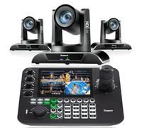 Tenveo Kit Telecamera PTZ e Controller - 3 Telecamere NDI con Auto-Tracking AI 20X, HDMI/USB3.0/LAN(PoE) e 1 Controller Joystick NDI con Quad-Screen da 7 Pollici per Live Streaming, Chiese ed Eventi