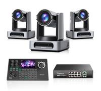Tenveo Kit Telecamera PTZ e Controller - 3 Telecamere NDI PTZ 4K 60FPS, Auto-Tracking AI3.0, Zoom 30X, SDI/HDMI/USB3.0/LAN(PoE), Controller Joystick PTZ Screen da 5” e Switch PoE per Live Streaming