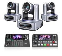 Tenveo Kit Telecamera PTZ e Controller - 3 Telecamere NDI PTZ 4K con Auto-Tracking AI 20X, SDI/HDMI/USB3.0/LAN(PoE) e Controller Joystick NDI con Screen da 5” e Mixer Video
