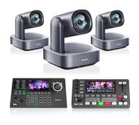Tenveo Kit Telecamera PTZ e Controller - 3 Telecamere PTZ 4K con Auto-Tracking AI 12X, HDMI/USB3.0/LAN(PoE) e Controller Joystick NDI con Screen da 5 Pollici + Mixer Video PC500
