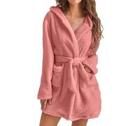 TENVORA Accapatoio,Accappatoio Uomo,Accappatoio Donna Solido Doccia Accappatoi Cappuccio For Donne Maniche Lunghe Asciugamano Cintura Vita Cotone Femminile Indumenti Notte For Casa(Pink,S)