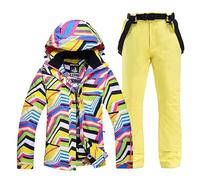 TENVORA Giacca Da Sci Pantaloni Set,Pantaloni Da Sciimperm Donne Vestiti da neve Attraversando Ski Snowboard Set di Impermeabile Giacca costume esterno impermeabile + cinturino(Green,M)