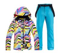 TENVORA Giacca Da Sci Pantaloni Set,Pantaloni Da Sciimperm Donne Vestiti da neve Attraversando Ski Snowboard Set di Impermeabile Giacca costume esterno impermeabile + cinturino(5,L)