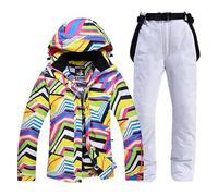 TENVORA Giacca Da Sci Pantaloni Set,Pantaloni Da Sciimperm Donne Vestiti da neve Attraversando Ski Snowboard Set di Impermeabile Giacca costume esterno impermeabile + cinturino(Black,S)