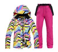 TENVORA Giacca Da Sci Pantaloni Set,Pantaloni Da Sciimperm Donne Vestiti da neve Attraversando Ski Snowboard Set di Impermeabile Giacca costume esterno impermeabile + cinturino(Gold,L)
