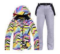 TENVORA Giacca Da Sci Pantaloni Set,Pantaloni Da Sciimperm Donne Vestiti da neve Attraversando Ski Snowboard Set di Impermeabile Giacca costume esterno impermeabile + cinturino(Blue,XL)