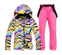 TENVORA Giacca Da Sci Pantaloni Set,Pantaloni Da Sciimperm Donne Vestiti da neve Attraversando Ski Snowboard Set di Impermeabile Giacca costume esterno impermeabile + cinturino(Brown,M)