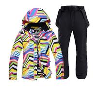 TENVORA Giacca Da Sci Pantaloni Set,Pantaloni Da Sciimperm Donne Vestiti da neve Attraversando Ski Snowboard Set di Impermeabile Giacca costume esterno impermeabile + cinturino(Beige,XL)