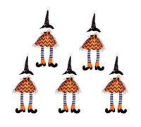 TENYELE Confezione da 5 sacchetti per bottiglie di vino con cappello da strega, con gambe lunghe, decorazione per feste di Halloween, ottima lavorazione, Giallo, Taglia unica