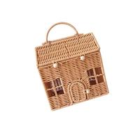 TENYELE Scatola di valigia decorativa in rattan intrecciato a mano in vimini a forma di casa cestino con manico Festival Gift Wrapping Bag Home Organization Box