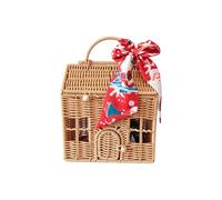 TENYELE Scatola di valigia decorativa in rattan intrecciato a mano in vimini a forma di casa cestino con manico Festival Gift Wrapping Bag Home Organization Box