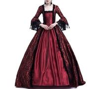 TENZHVXI Abiti Gotici da Donna Abiti da Regina Medievale Abiti in Pizzo con Maniche Svasate Abiti da Mascherata Vintage per Donna