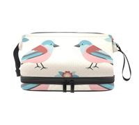 Teo Birds - Trousse per cosmetici a doppio strato con motivo floreale, per donne e ragazze, borsa da viaggio per trucchi, pratica borsa organizer con scomparto per pennelli, Multi, 27x15x14