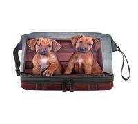 Teo Puppies in una scatola di legno vintage a doppio strato per cosmetici per donne e ragazze, borsa da viaggio per trucchi pratica borsa organizer con scomparto per pennelli, Multi, 27x15x14