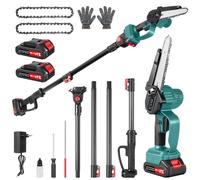 Teodute Elettrico Seghetto per Potatura, 2-in-1 Asta Estensibile, 4500 giri/min, Portata Massima 2,4m, 2 X 2000mAH, Svettatoio Telescopico per Potare Palme e Arbusti