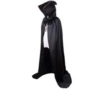 Teogneot Mantello nero con cappuccio, lungo, costume di Halloween, effetto raso, 170 cm