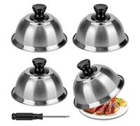 Teokantz 4 Pezzi Cloche per Hamburger in 304 Acciaio Inossidabile, 16×10.5 CM Campana per Hamburger con Cacciavite, Cloche per Piastra Cucina Griglia Campeggio Picnic