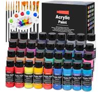 Teokantz Set di 36 colori acrilici da 60 ml, resistenti alle intemperie, colori acrilici, impermeabili, per artisti, principianti, adulti, colori acrilici per tela, pietre, legno, con 12 pennelli e 1