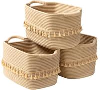 TeoKJ Cestini portaoggetti in corda di cotone per giocattoli, vestiti, coperte, cestini decorativi per soggiorno, stanza dei bambini, bagno, iuta, confezione da 3