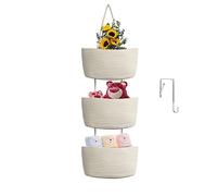 TeoKJ Cestino da appendere sopra la porta, 3 ripiani in cotone intrecciato da parete, organizer decorativo da appendere cestini da cucina - bianco