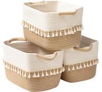 TeoKJ Set di 3 cestini portaoggetti in corda di cotone, per riporre vestiti, per organizzare e riporre, 38,1 x 25,4 x 22,9 cm, cestino portaoggetti in tessuto per libri, piante, dolcetti per animali