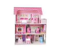 Teorema 40541 - Casa per le Bambole in Legno con 3 Livelli di Gioco, 5 stanze, Decorazioni e Arredo incluso