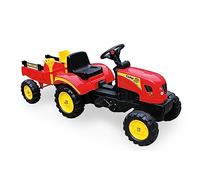 Teorema 67983 - Trattore a Pedali Rosso e Giallo con Rimorchio Rimovibile, Clacson e Freno a Frizione, Portata Max. 35kg