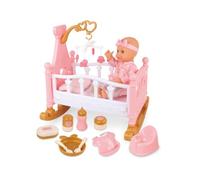 Teorema, BABY TEO - Il Mio Primo Bebè con Culla e 13 Accessori, Bambola che Beve e Fa la Pipì 30 cm con Biberon, Vasino e Accessori Pappa, Bambola Bimba con Lettino, Bambole 3 Anni+
